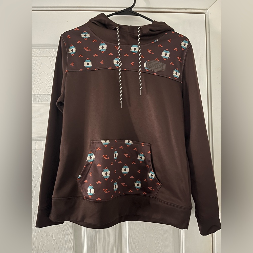 Cinch Chocolate Hoodie with Geometric Design